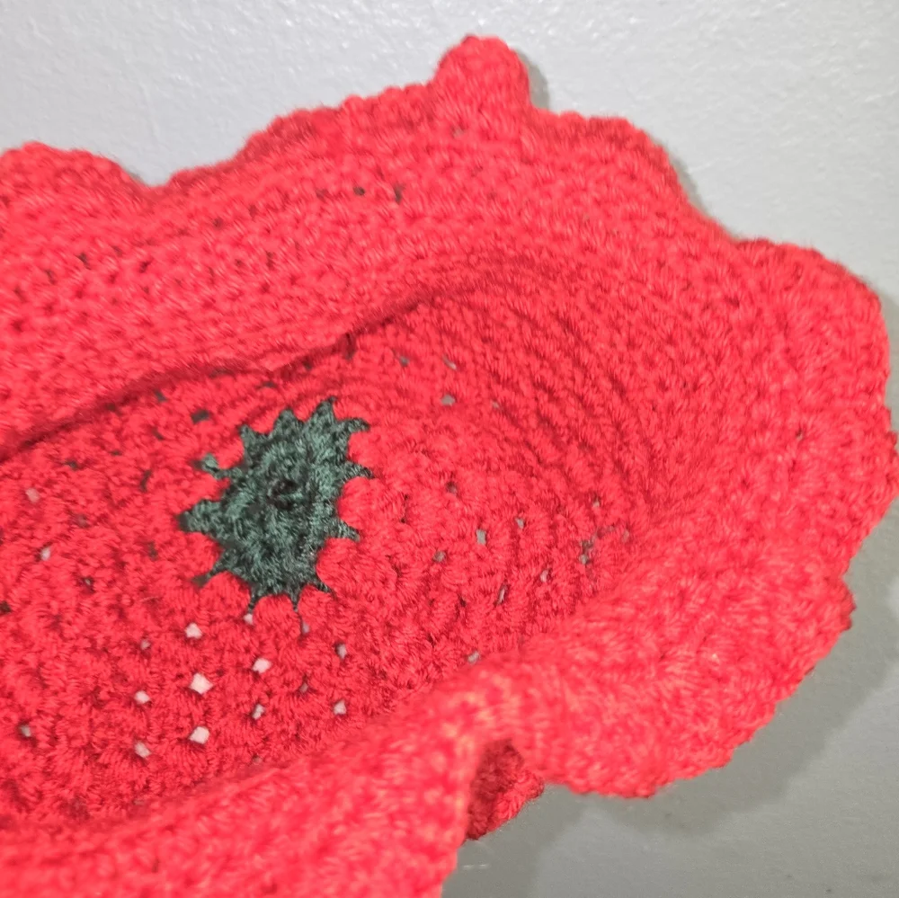 Handmade Girls Strawberry Crochet Bucket Hat Size Small